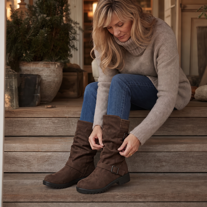 Wearbella – Buckle-Strap Slouchy Mid-Calf Boots