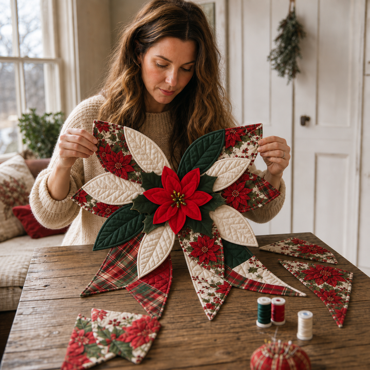 Patchwork & Bow – Quilted Poinsettia Christmas Bow Sewing Kit