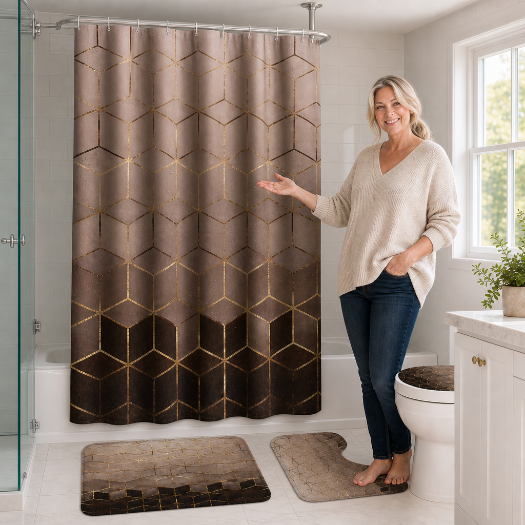 Marbella – Marble Print Waterproof Shower Curtain Set
