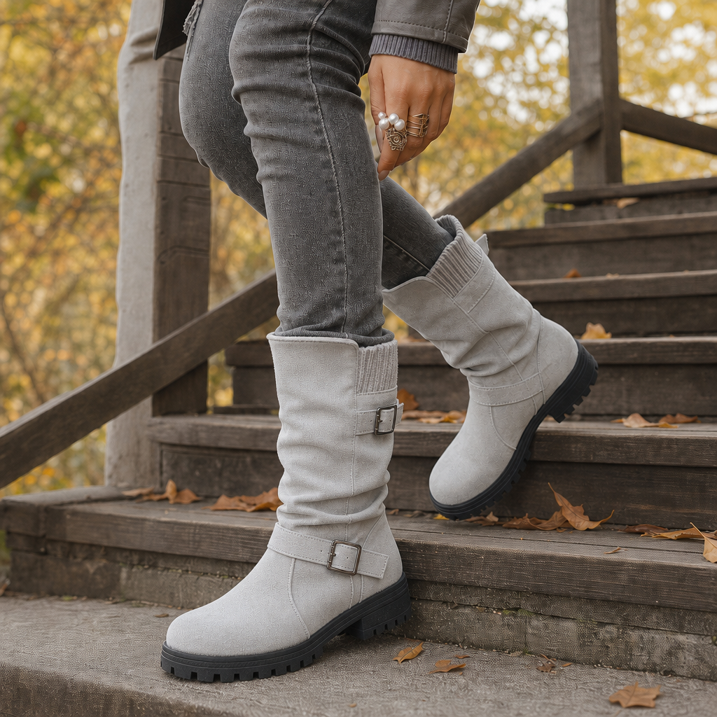 Calfden – Ribbed Cuff Lug Sole Slouch Boots