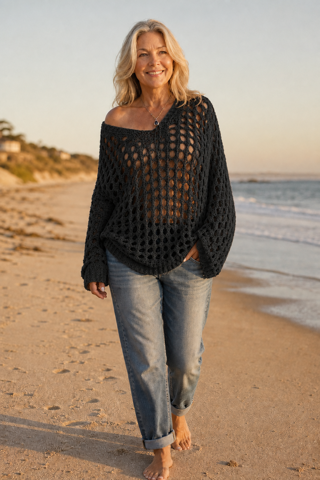 Sunlace – Open-Knit Off-Shoulder Oversized Sweater