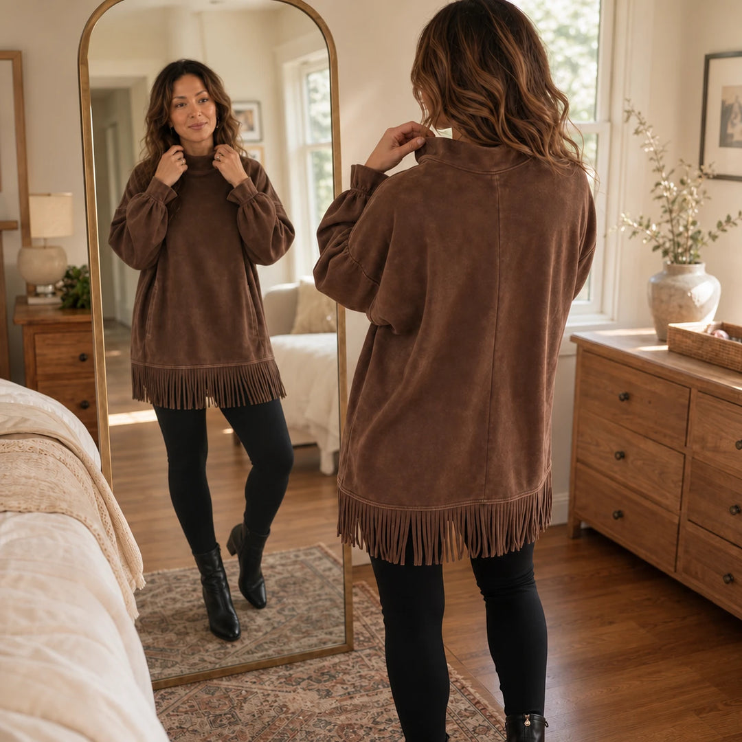 Tassel & Thread – Fringe Hem Oversized Sweater Tunic