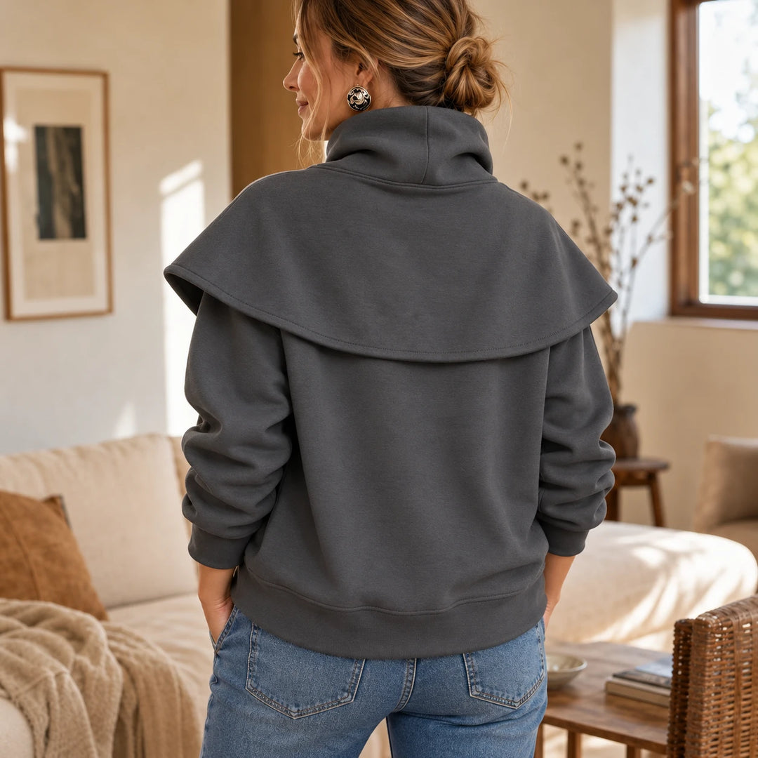 Sailora – Draped Sailor-Collar Fleece Sweatshirt