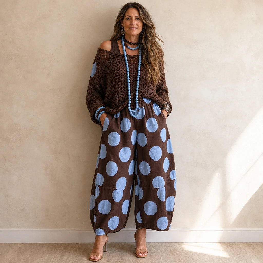 Dotarra – Polka Dot Wide-Leg Balloon Trousers