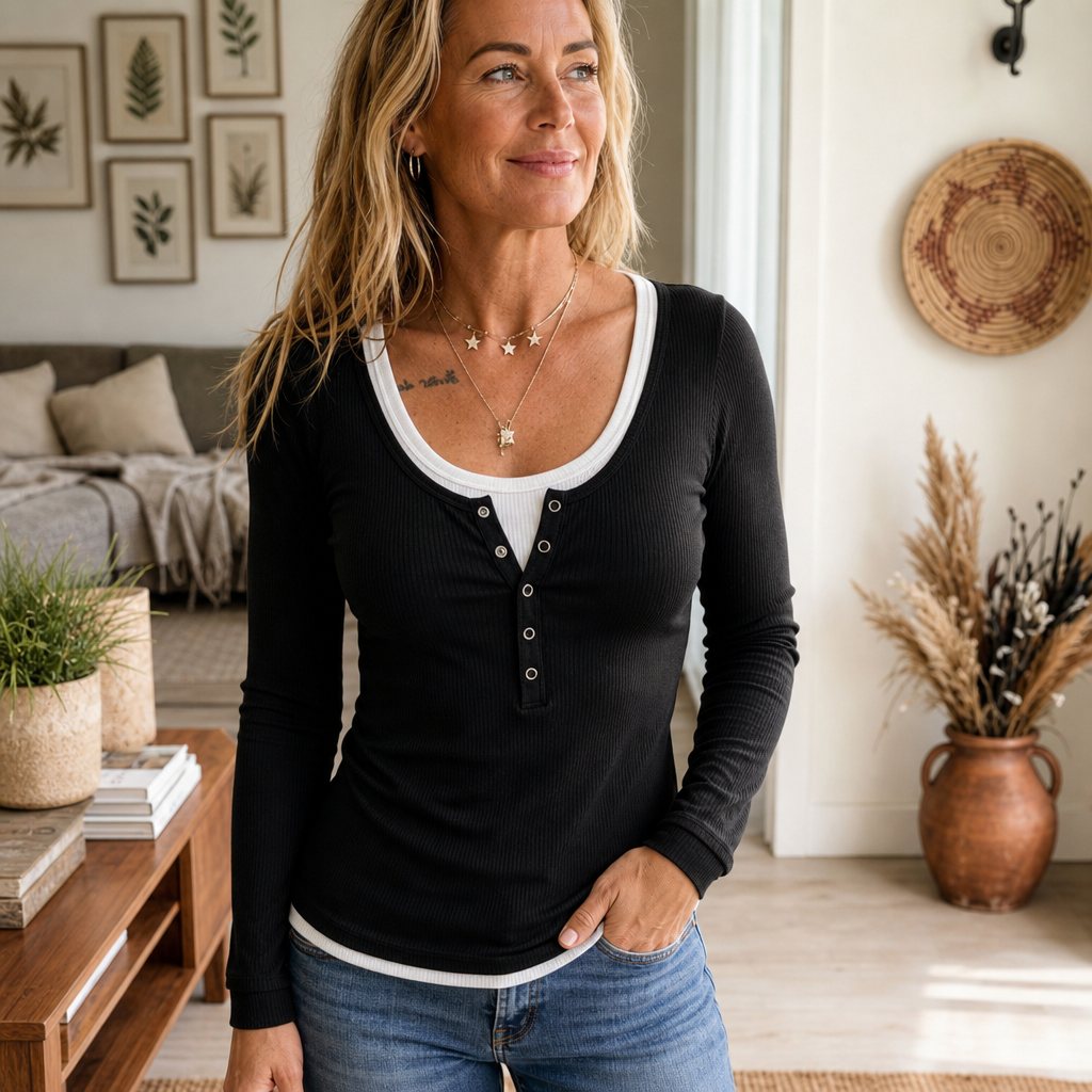 Layerlynn – Layered Ribbed Henley Top