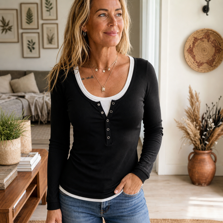Layerlynn – Layered Ribbed Henley Top