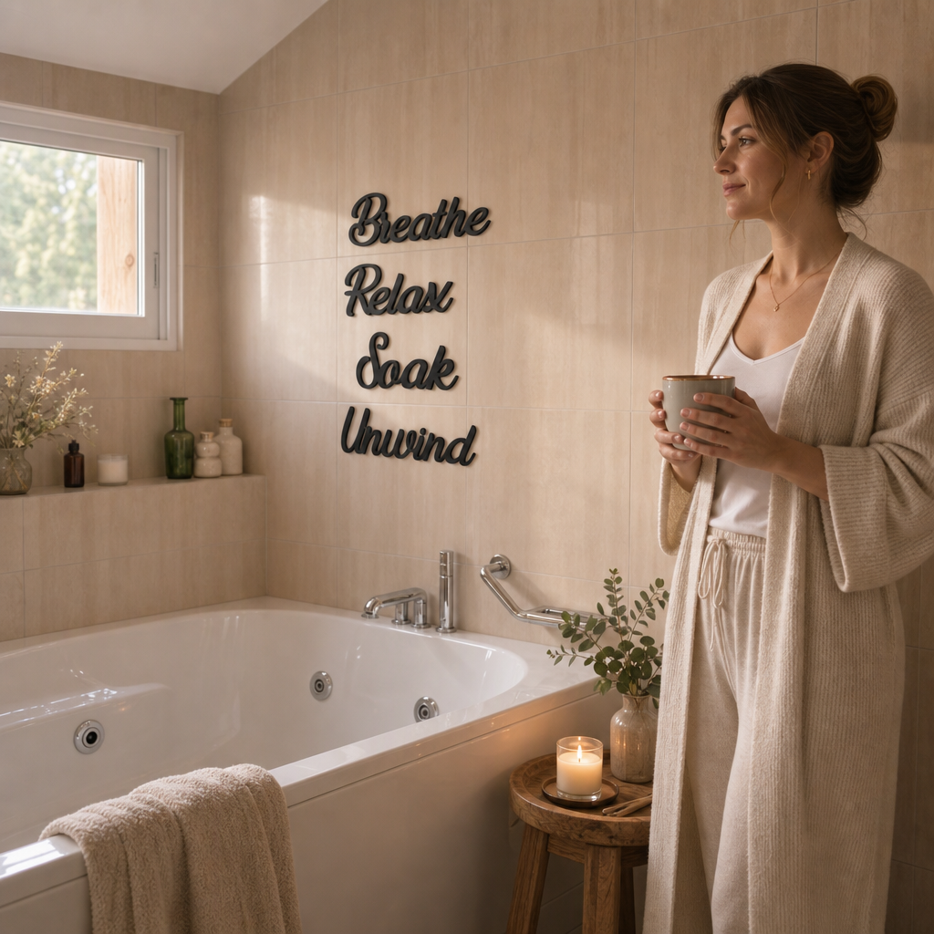 Millhouse Woodcraft – Layered Wood Cutout Bathroom Wall Sign Set