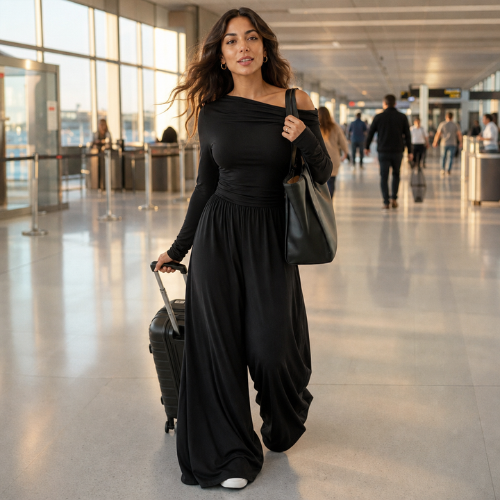 Wearbella – Off-Shoulder Ruched Wide-Leg Jumpsuit