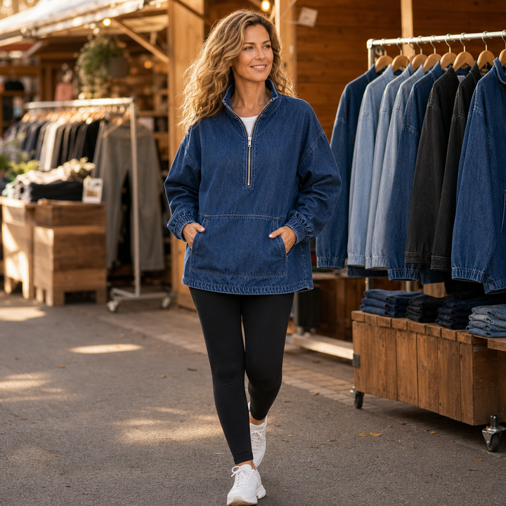 Half-Zip Haven – Washed Denim Half-Zip Pullover