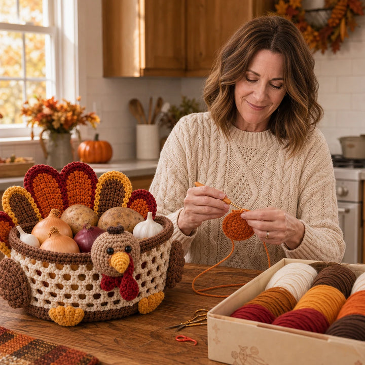 Harvest & Hue – Turkey-Shaped Crochet Basket Kit