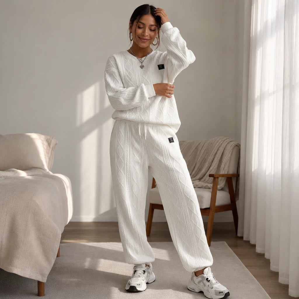 Cablea – Cable-Knit Sweater And Jogger Set