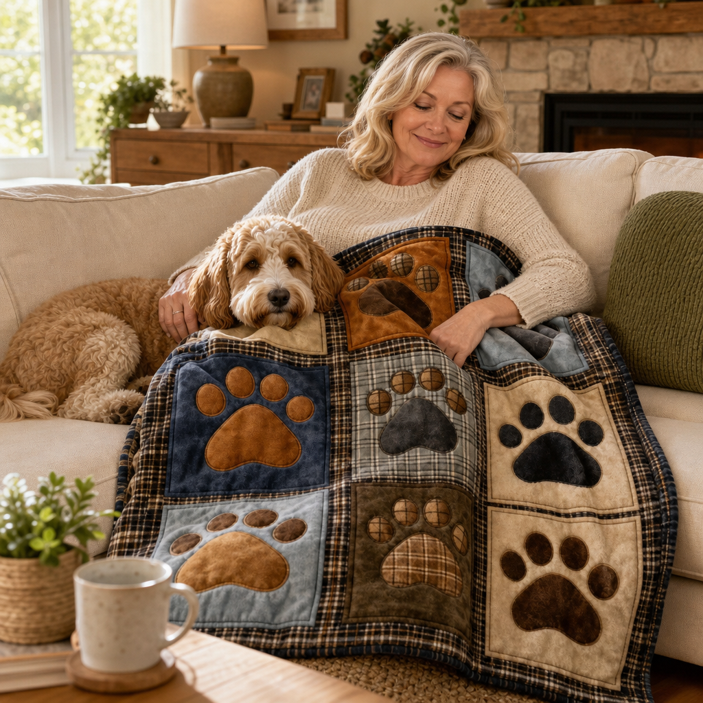 Pawhaven – Printed Paw-Print Flannel Blanket