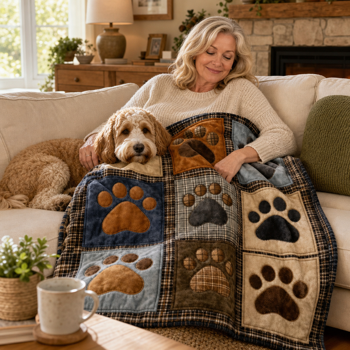 Pawhaven – Printed Paw-Print Flannel Blanket