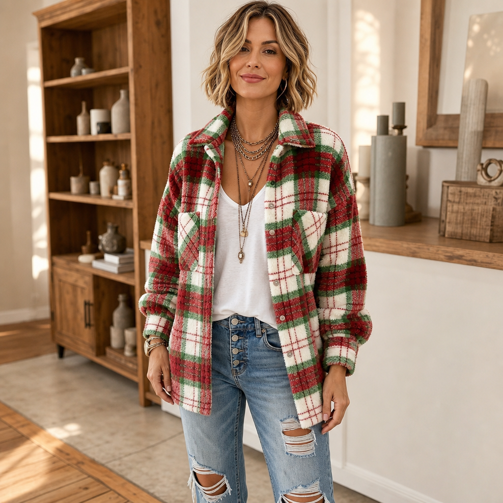 Coziveigh – Oversized Fleece Plaid Shacket