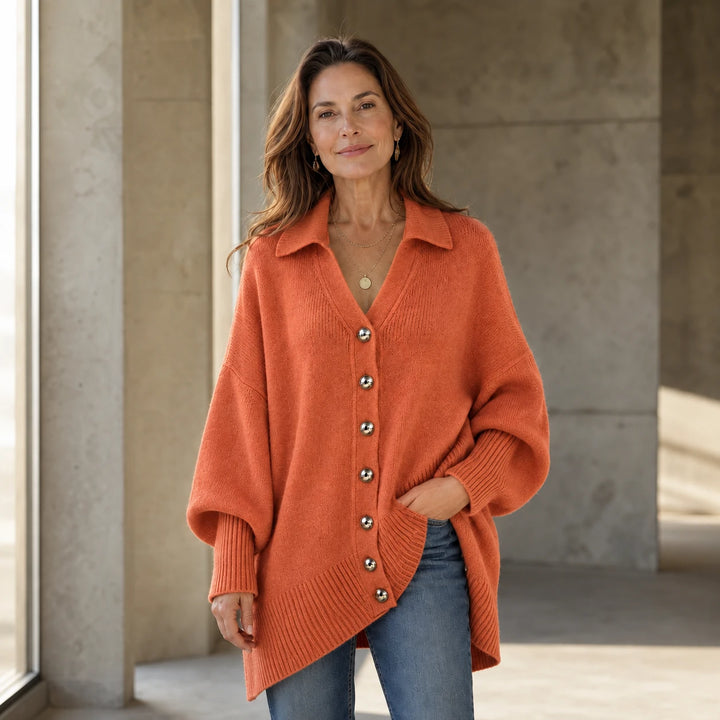 Draperlyn – Collared Open-Front Batwing Knit Cardigan