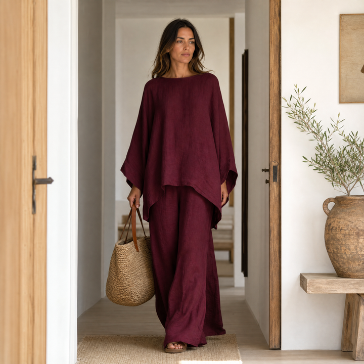 Lunavia™ – Flowy Batwing Top and Wide Leg Pants Set