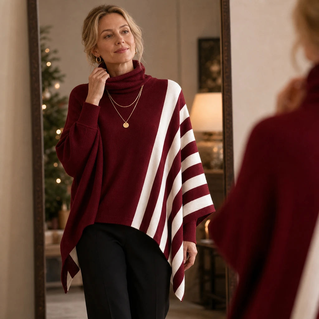 Striata – Asymmetric Striped Turtleneck Sweater