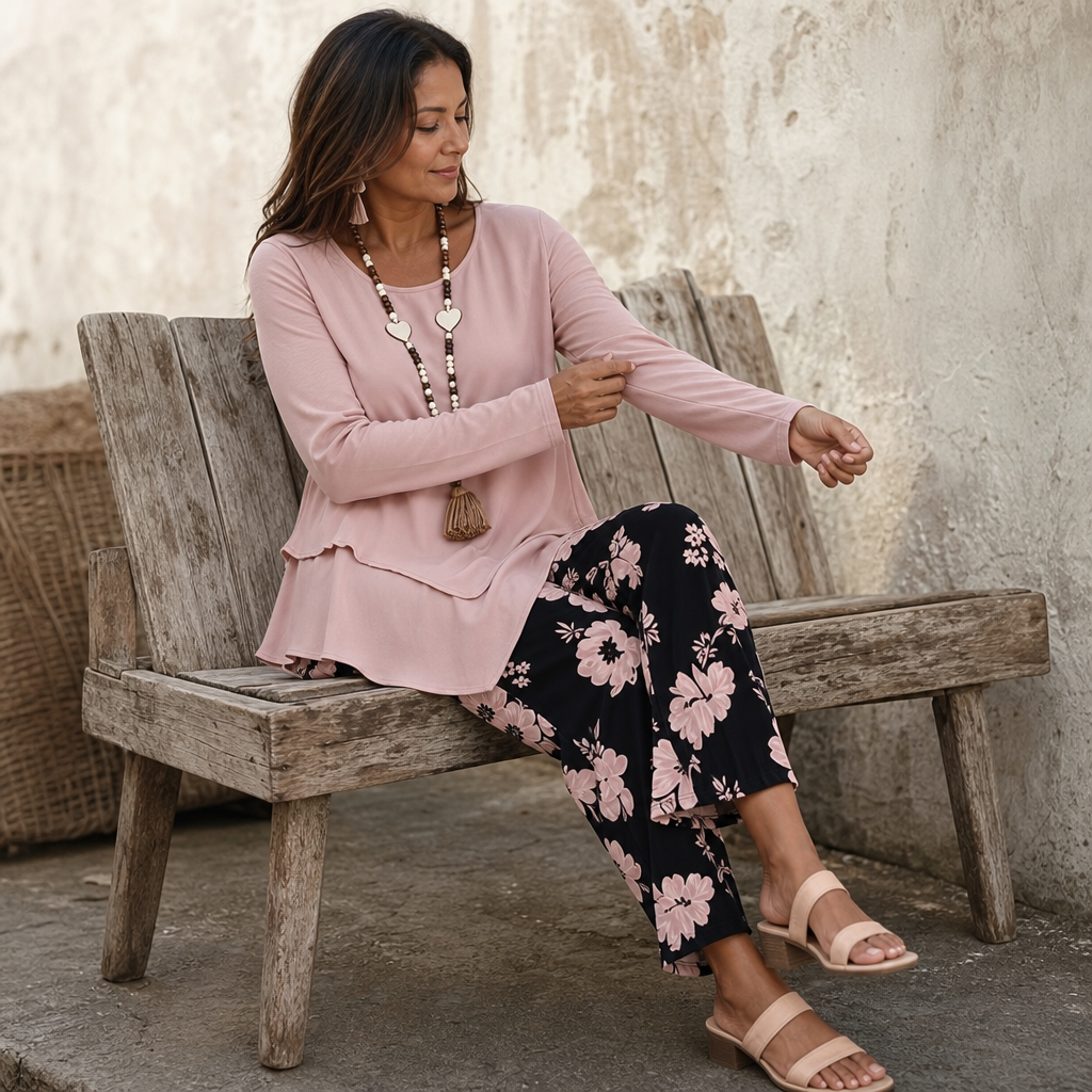 Wearbella – Double-Layer Flowy Top And Floral Wide-Leg Set