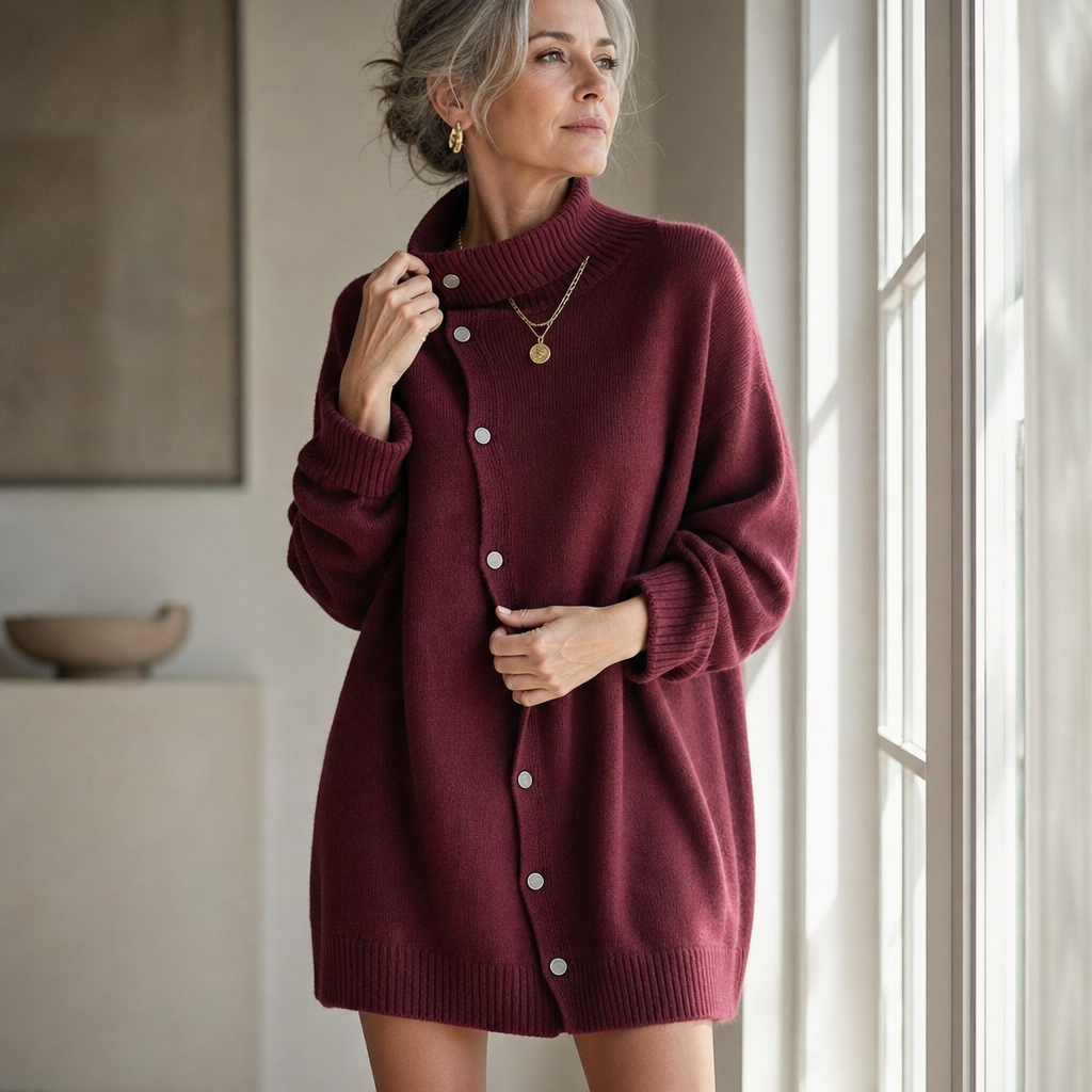 Wrapdaya – Oversized High-Neck Button Cardigan