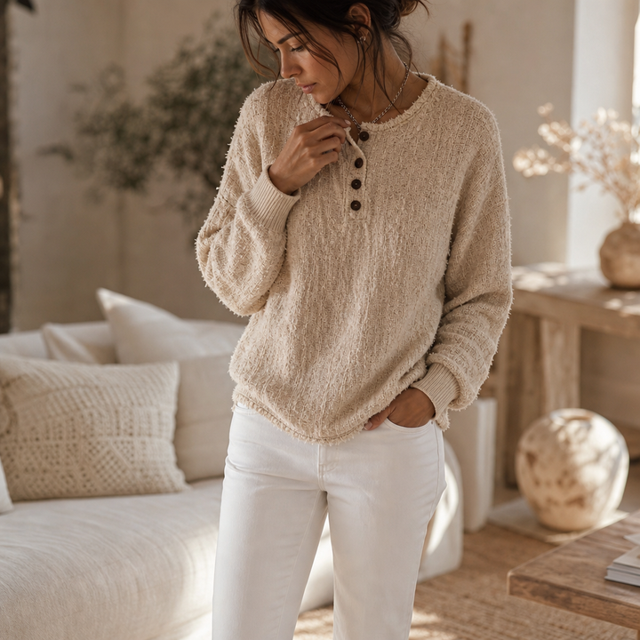 Autumbre – Mélange Chunky Knit Button Henley Sweater
