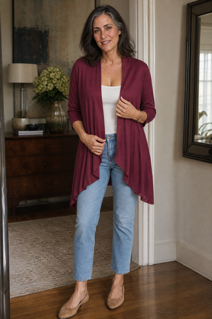 Wearbella – 3/4 Sleeve Open Front Waterfall Cardigan