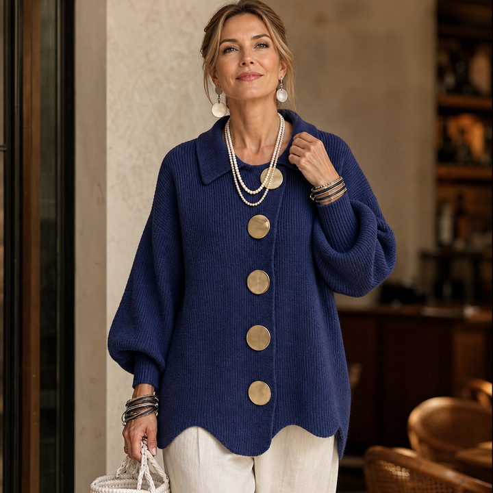 Wearbella – Scalloped Hem Chunky Collared Cardigan