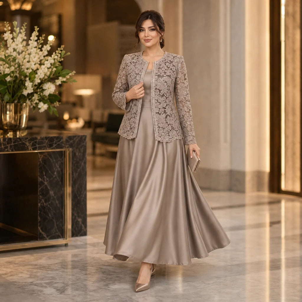 Lacea – Floral Lace Jacket And Satin-Look Maxi Dress Set