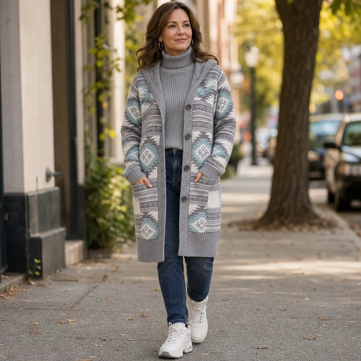 Jacquard Haven – Pink Patterned Knit Jacket