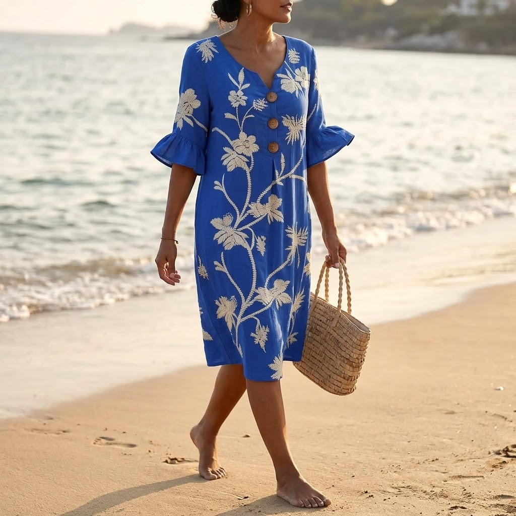Solenya – Women's Embroidered Floral Midi Dress