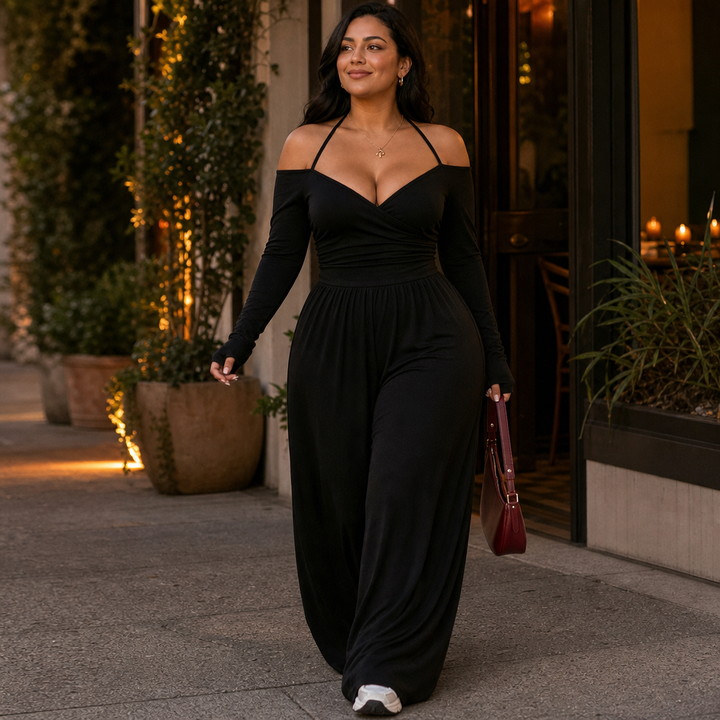 Elara – Off-Shoulder Wrap Wide-Leg Jumpsuit