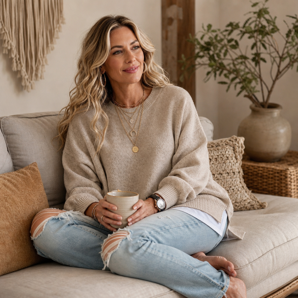 Wearbella – Drop-Shoulder Lantern Sleeve Chunky Knit Sweater