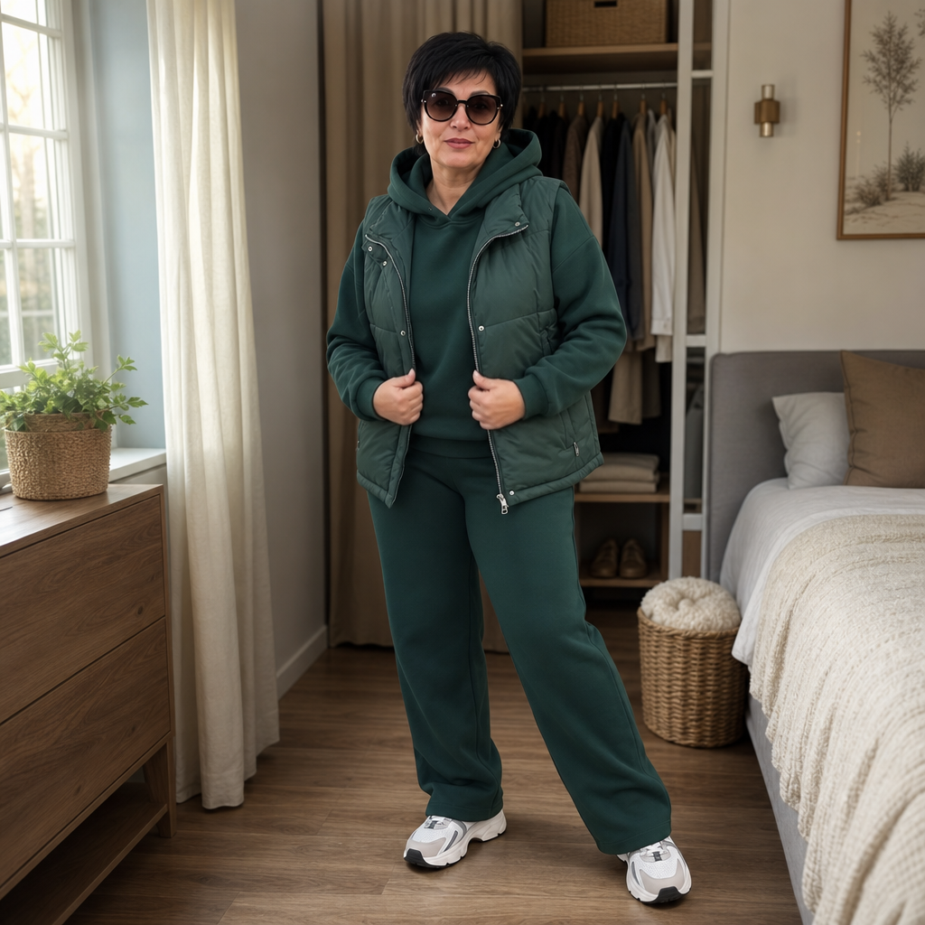 Layerwell – Quilted Vest Hoodie And Jogger Set