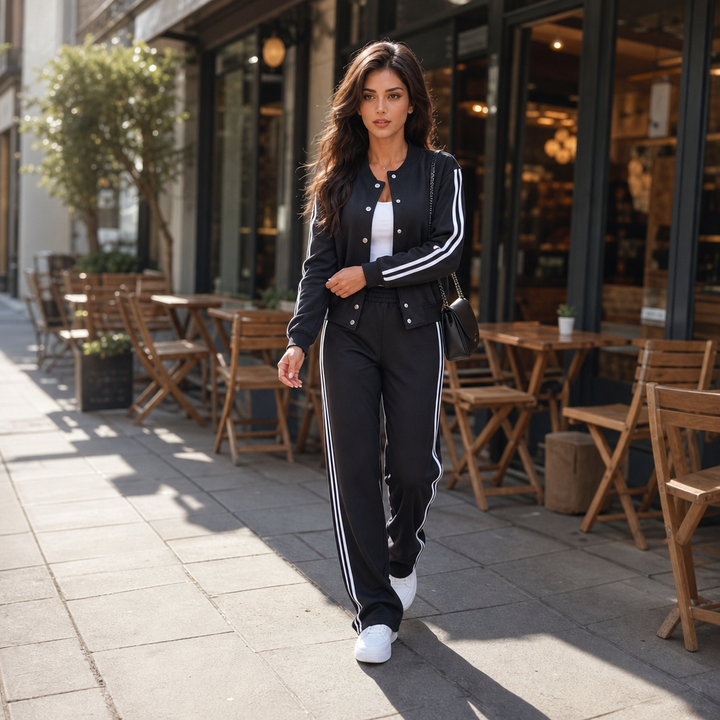 Wearbella – Contrast Stripe High-Waisted Wide-Leg Tracksuit Set