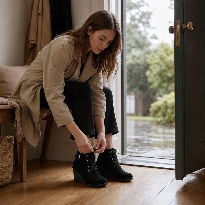 Stepeasy – Water-Repellent Side-Zip Wedge Ankle Boots