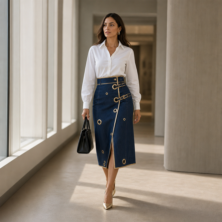 Wearbella – Asymmetric Wrap Denim Midi Skirt