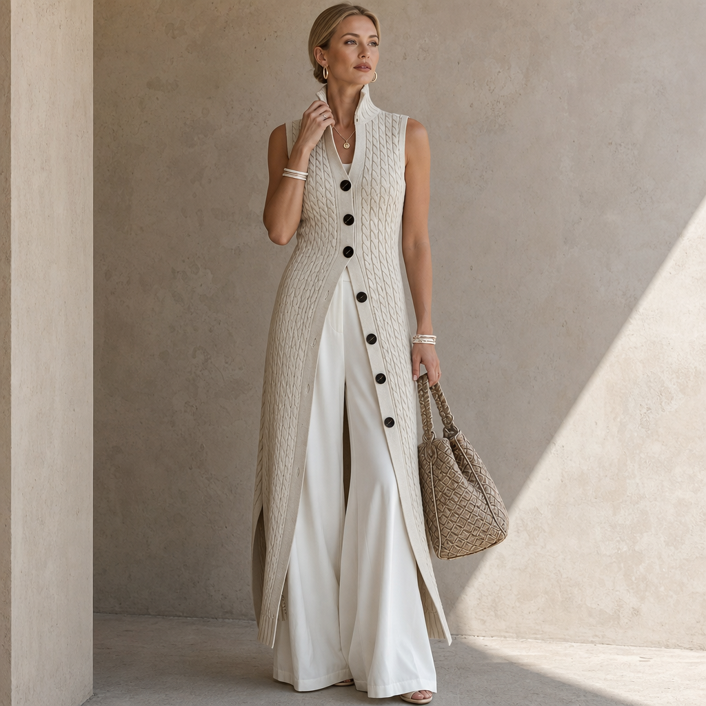 Elara Knit – Cable-Knit Longline Vest