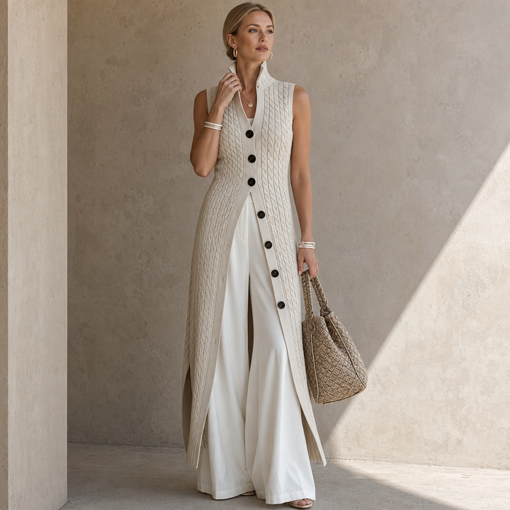 Elara Knit – Cable-Knit Longline Vest