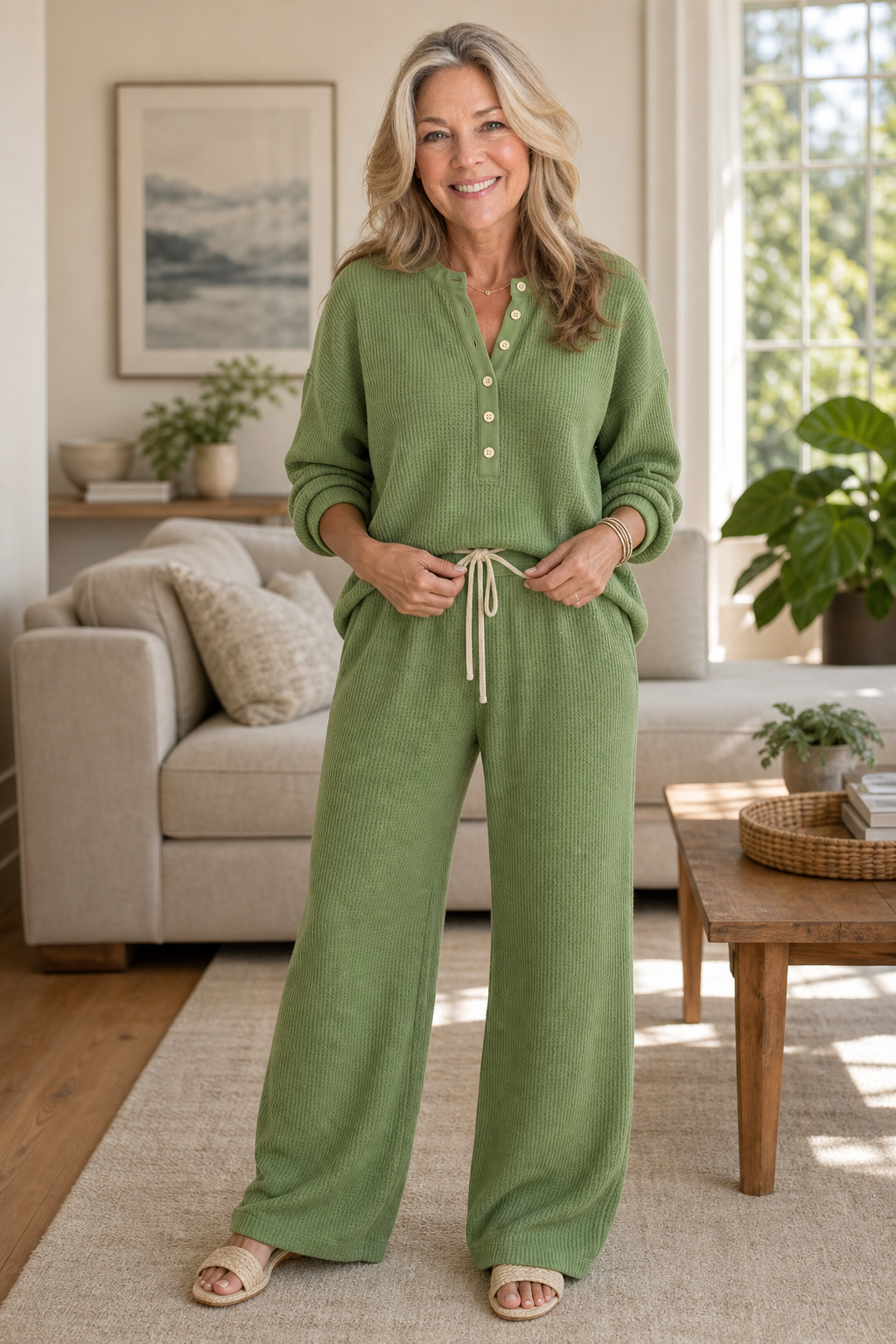 Waffwell – Waffle-Look Drawstring Lounge Set