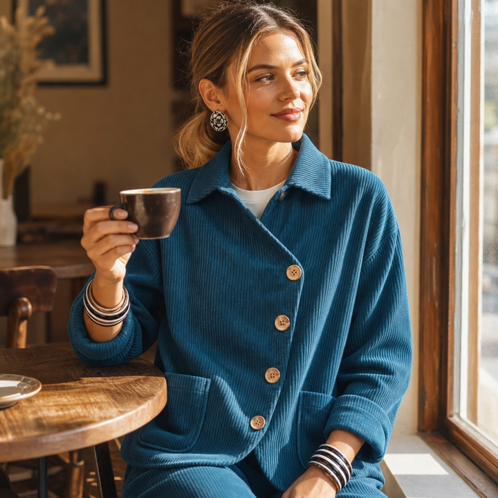 Corfield – Diagonal Button Ribbed Corduroy Shacket