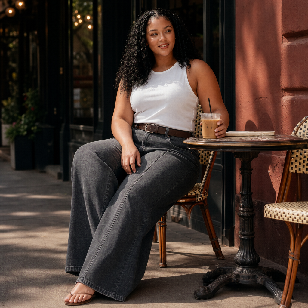 Longline Denim – High-Waisted Wide-Leg Seam Jeans