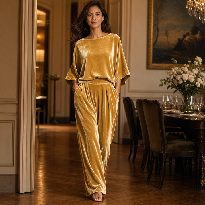 Veloura – Half-Sleeve Top And Wide-Leg Pants Set