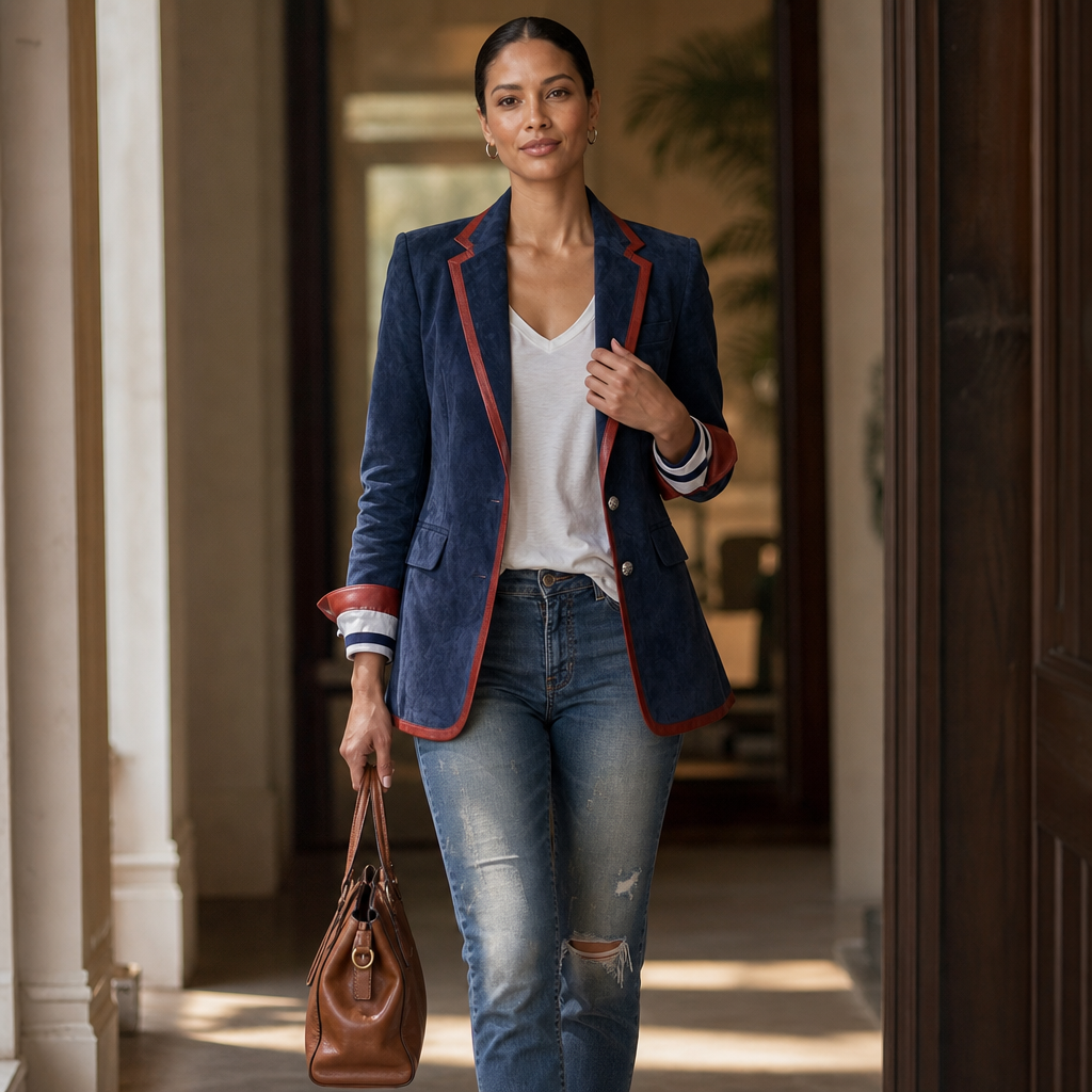 Velvara – Contrast Trim Velvet Blazer