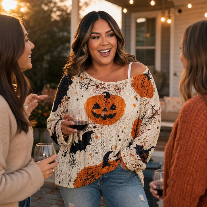 Amberknit – Open-Knit Crochet Pumpkin Sweater