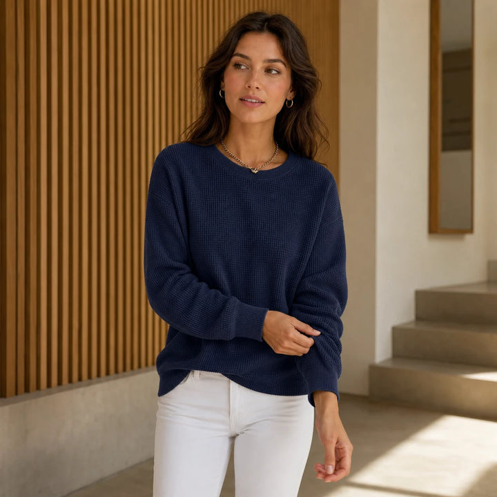 Waffle & Wear – Waffle-Knit Crew-Neck Top
