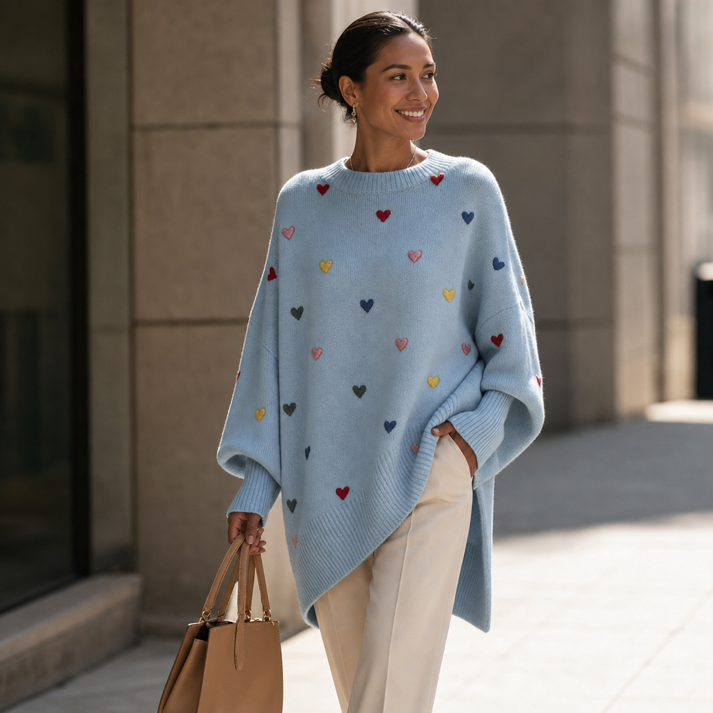 Heartwell – Colorful Heart Batwing Sweater