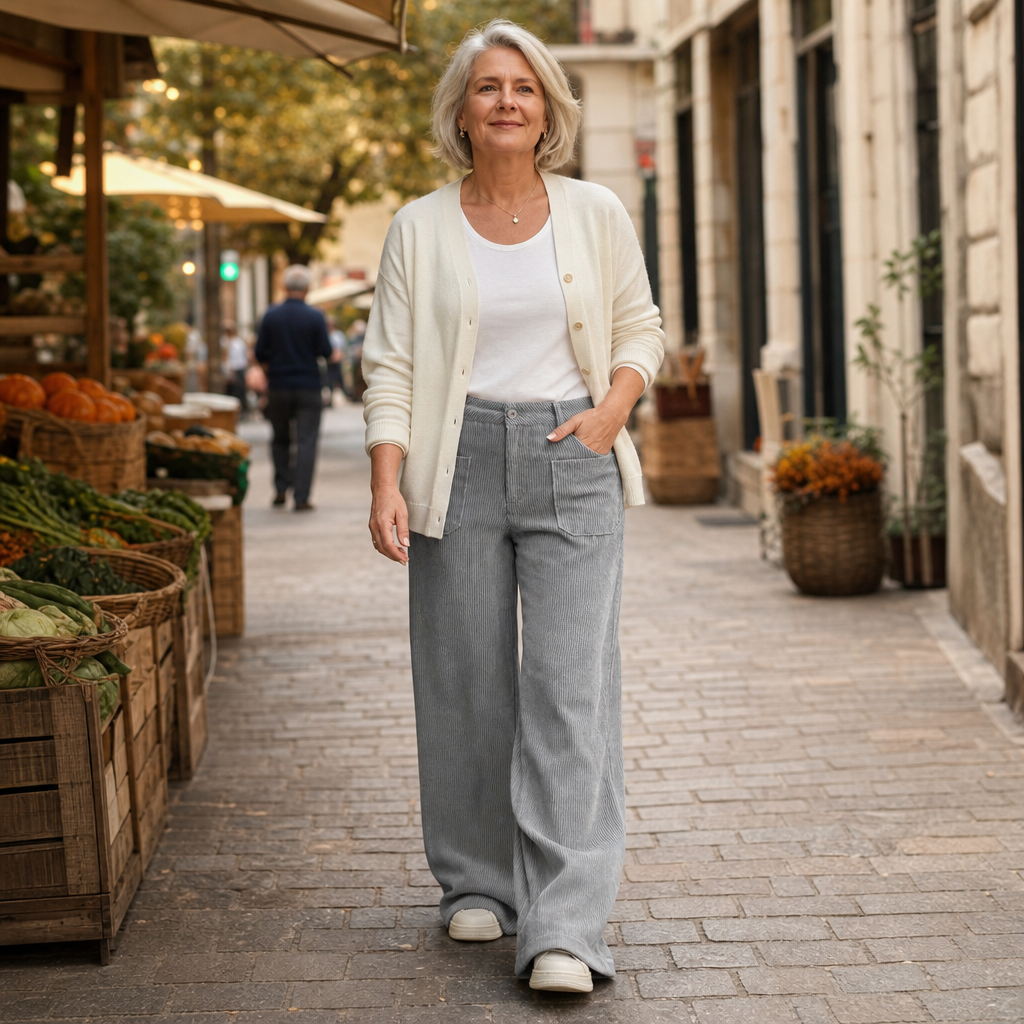 Wovella – Stretch Corduroy-Look Wide-Leg Trousers