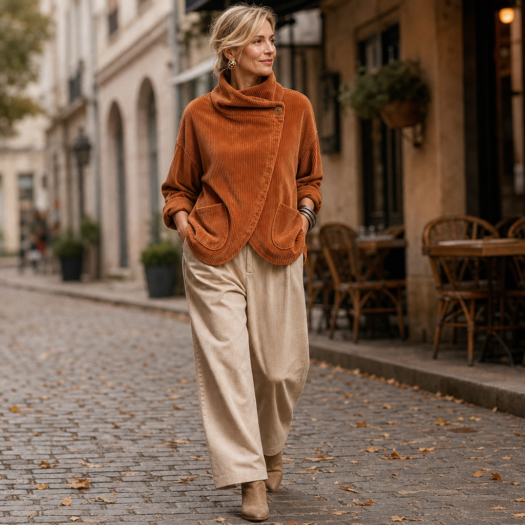 Draperly – Asymmetric Wrap Neckline Corduroy Jacket