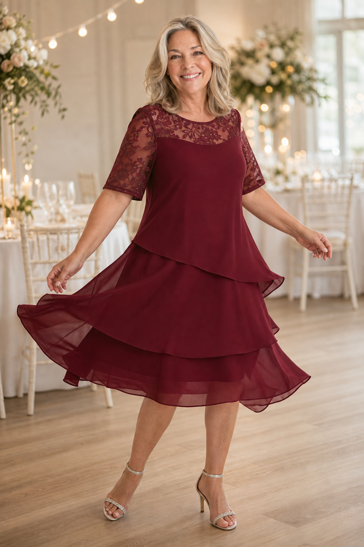 Wearbella – Tiered Lace Yoke High-Waist Midi Dress