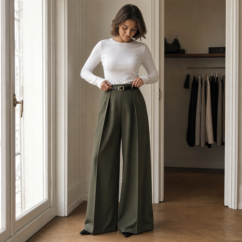 Elonga – Pleated High-Waisted Wide-Leg Trousers