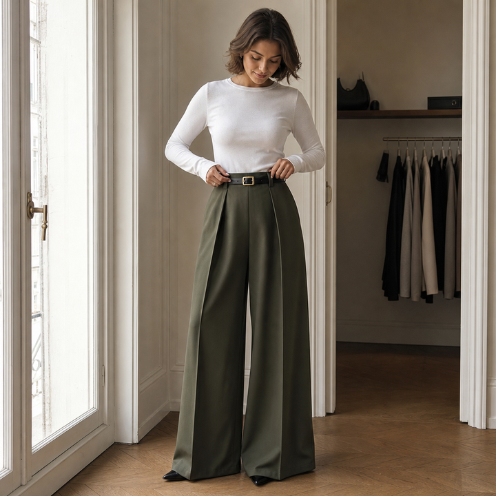 Elonga – Pleated High-Waisted Wide-Leg Trousers